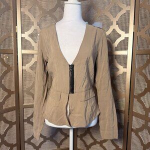 Kenneth Cole Womens Tan Zip Front Blouse Lightweight Jacket Top Size Small NWT